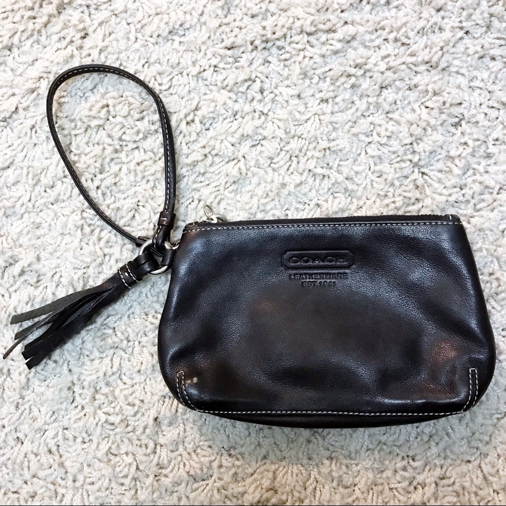 Coach black leather wristlet